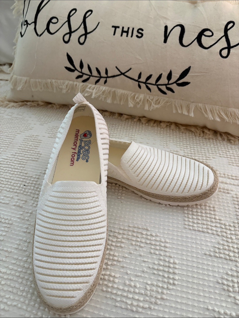 Skechers BOBS White Knit Espadrille Slip-On Shoes
